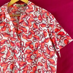 Flamingo Print Hawaiian Shirt by SSLR Men's XL Pink Fun Novelty Vacation‎ Shirt